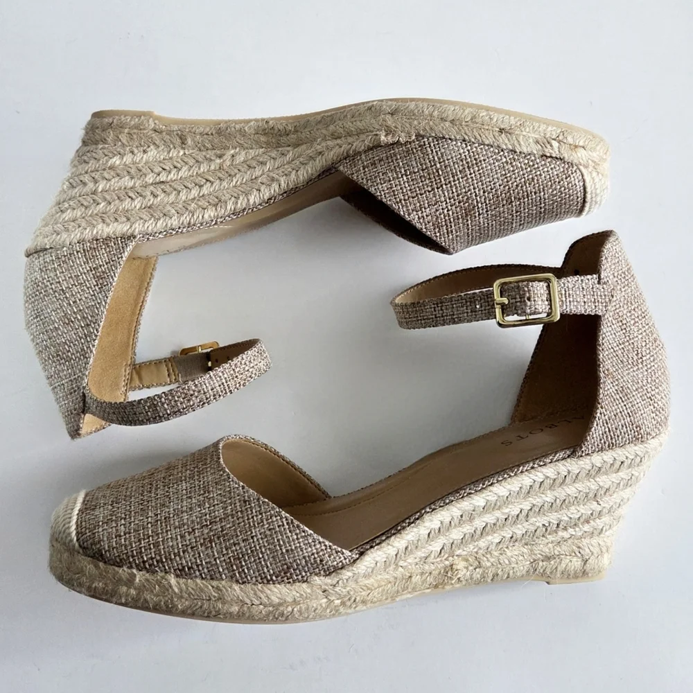 Talbots New Espadrille Wedge Heels With Ankle Strap, Brown, Tan, & Gold, Size 8
